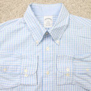 Brooks Brothers Shirt Mens Large Blue/White Regent Fit Cotton Long Sleeve Button